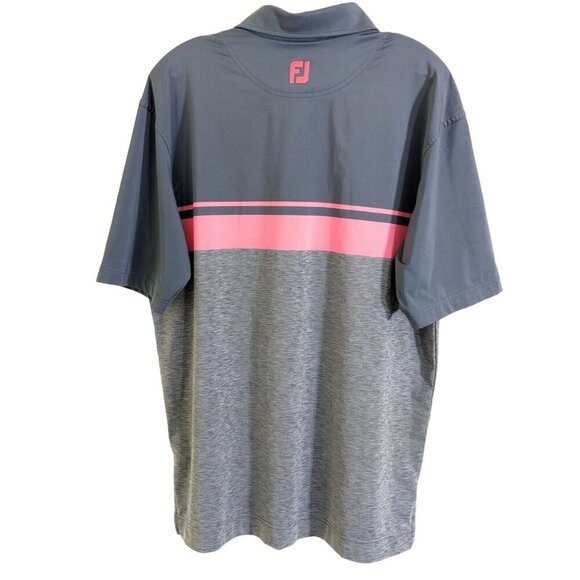 FootJoy FJ Lisle Mens Large Golf Polo Shirt Grey Pink Color Block Performance - Picture 2 of 6